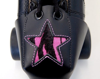 Leather Skate Toe Guards with Pink Zebra Print Star