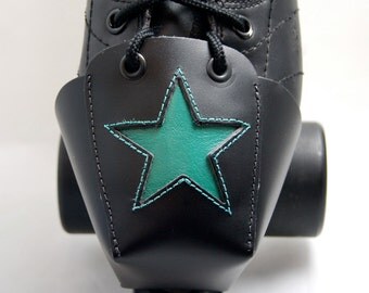 DA-45 Leather Skate Toe Guards with Teal Stars