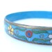 Blue Cloisonne Porcelain and Metal Floral Motif Bangle Bracelet