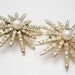 EmJ Emmons Sunburst Gold Tone Aurora Borealis Rhinestone & Faux Pearl Clip on Earrings