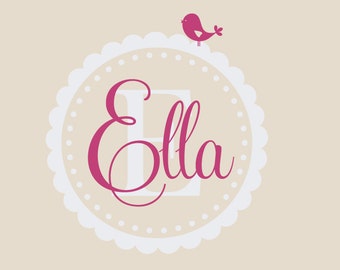 Girls Name Decal, Baby Monogram Wall Decal, Personalized Name Decal, Bird Nursery Decor, Wall Art, Custom Vinyl Decals