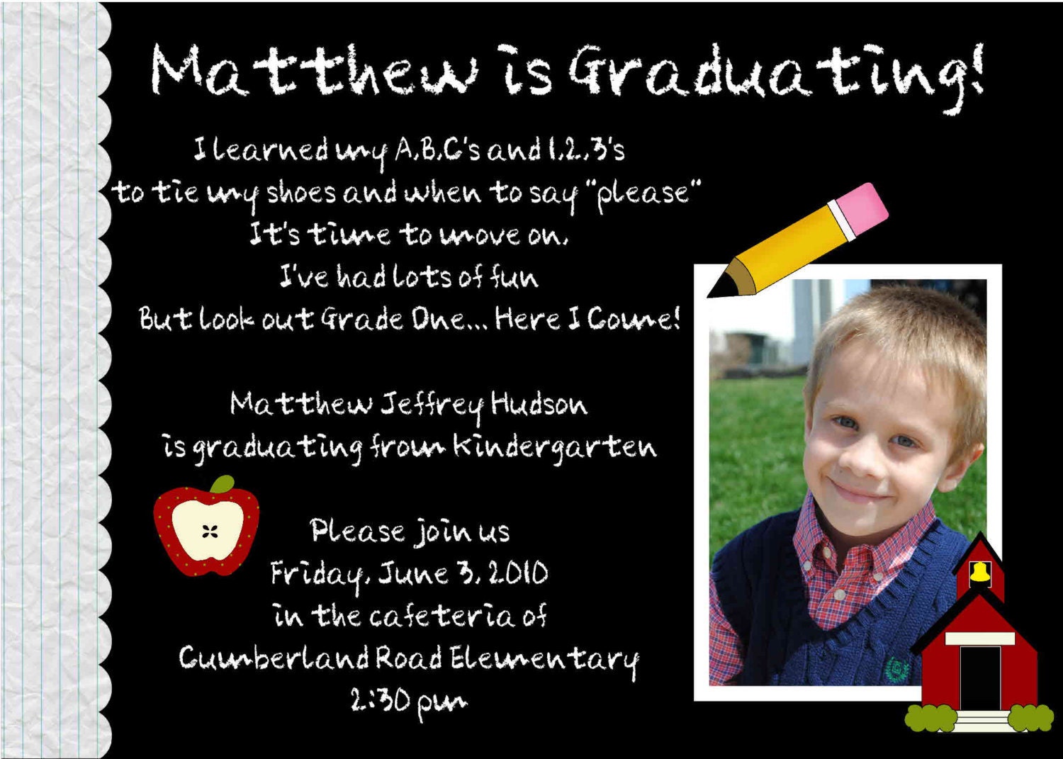 digital preschool kindergarten graduation invitation black