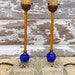 Art Deco Cobalt Blue Glass and clear pressed glass Bedside lamps Candlestick lamps