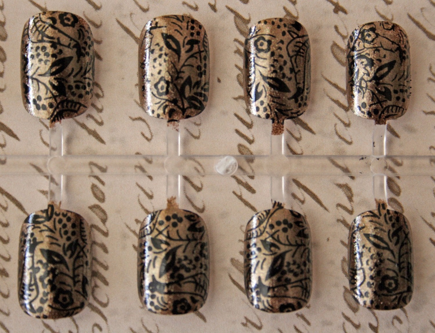 Japanese Nail Art Medieval Tapestry Antique Gold with Black