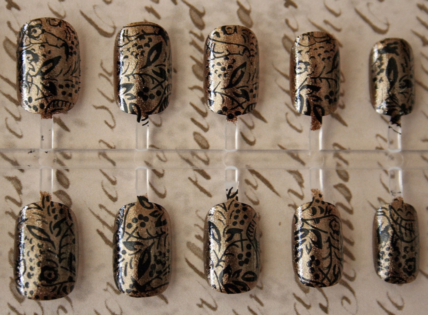 Japanese Nail Art Medieval Tapestry Antique Gold with Black