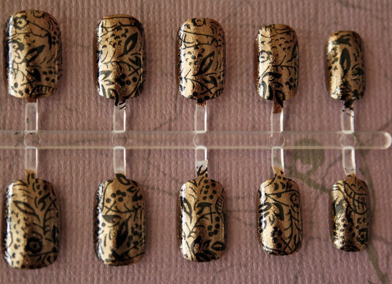 Japanese Nail Art Medieval Tapestry Antique Gold with Black
