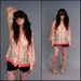 Vintage 60s Asian Print Sheer Graphic Floral Blouse (O)
