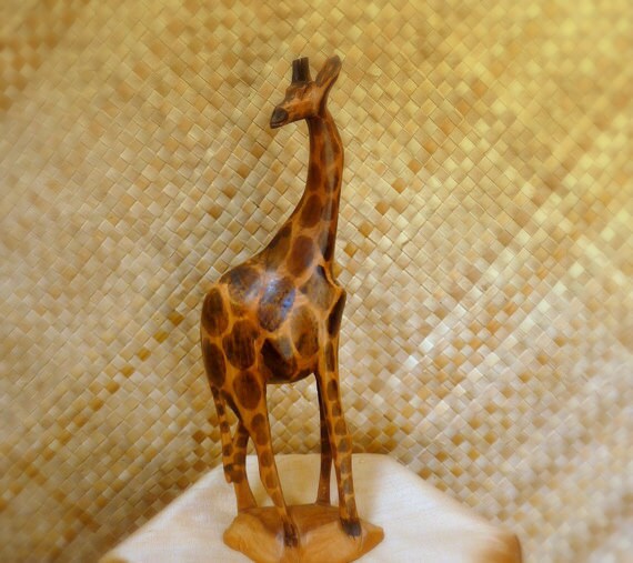 Hand Carved and Painted Wood Giraffe Statue 12 Inches by sofrina