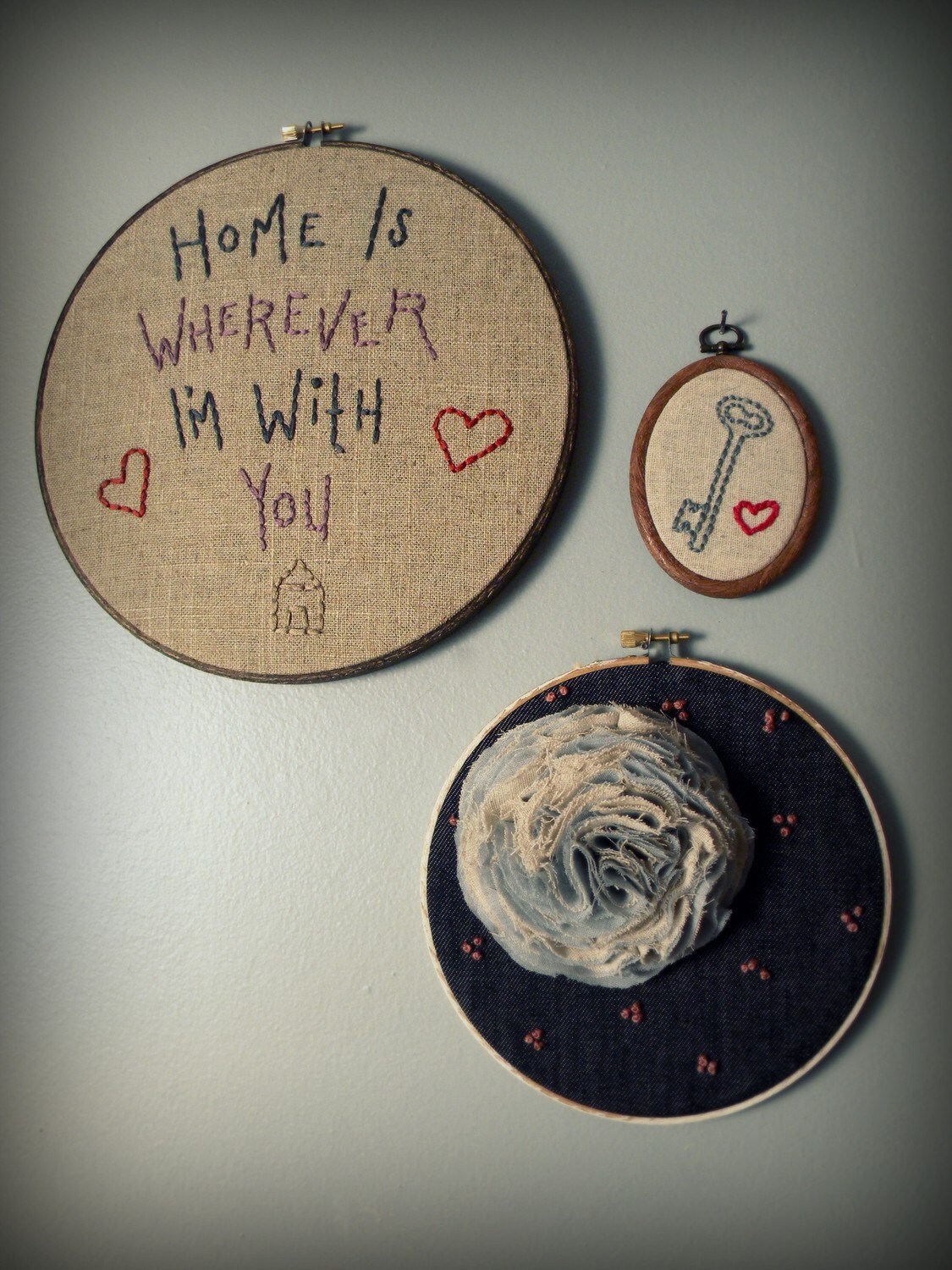 home is wherever i'm with you... embroidered wall art