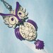 Wise Owl - Purple and White Jointed Owl Pendant in Silver