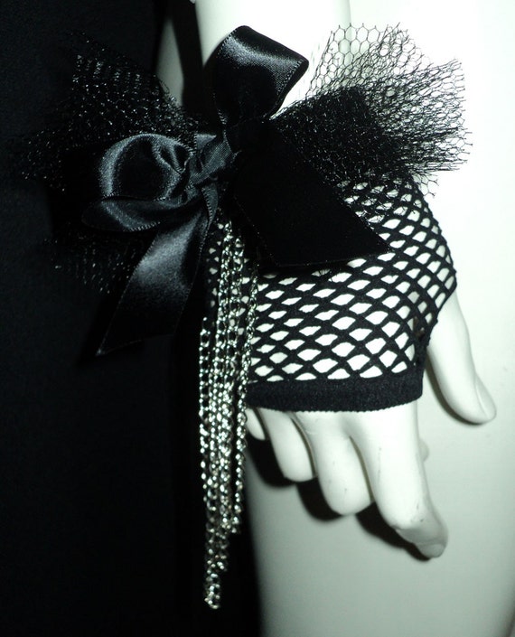 Punk 80s retro fingerless gloveBLACK...