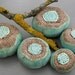 Five Turquoise and Brown Ceramic Sea Anemone Pods with Recycled Glass Wall Art