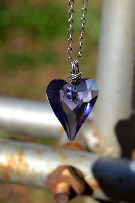 Valentine Necklace - Purple Swarovski Crystal Wild Heart Pendant with Oxidized Sterling Silver Chain - Large 27mm pendant - Sweet On You