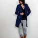 vintage 80s long black and blue striped cardigan