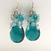Sterling silver teal earrings, teal quartz earrings, blue green teal briolette earrings, handmade silver jewelry, teal wire wrap earrings