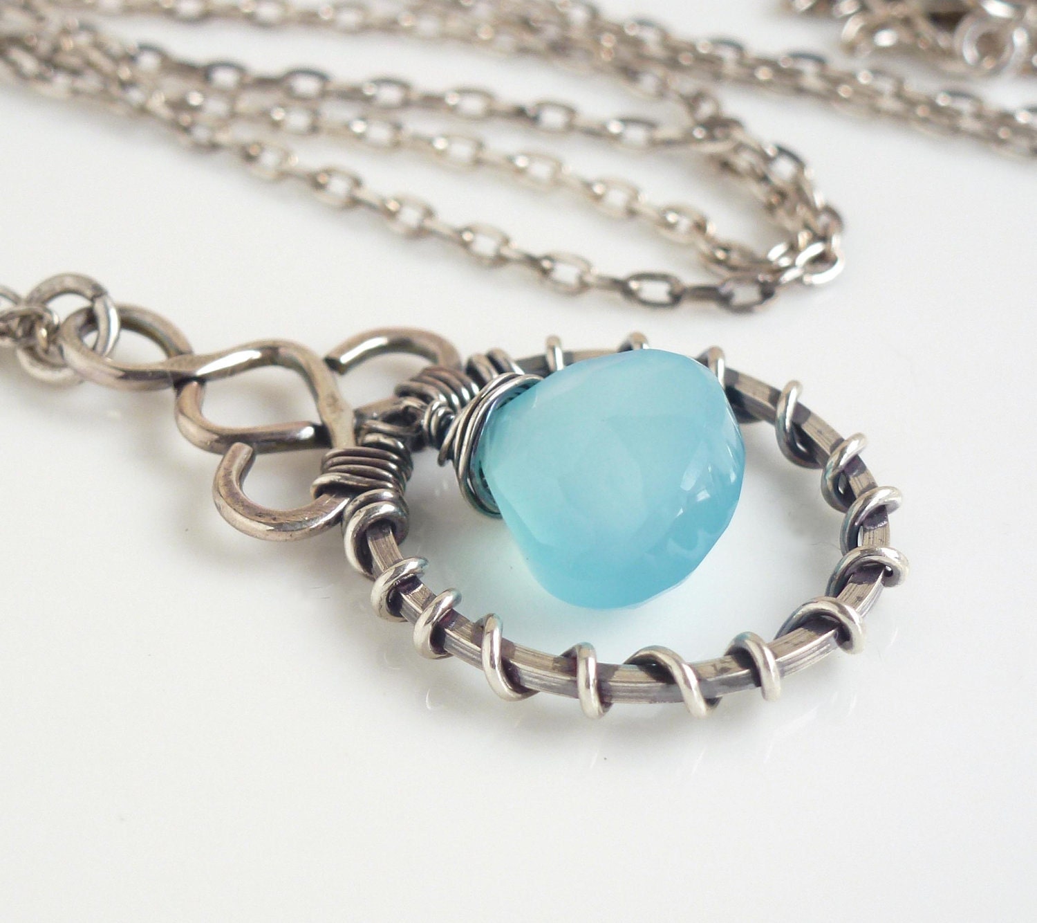 Light blue chalcedony necklace light sky blue necklace wire