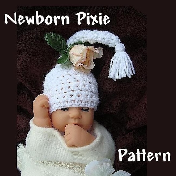 crochet PATTERN...no 13 NEWBORN WHITE PIXIE HAT...photo prop