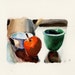 Apple and green bowl- Original watercolor painting