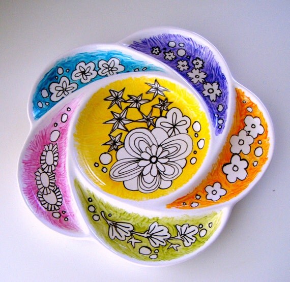 Ceramic Plate Serving Platter Flower Modern Asian by sewZinski