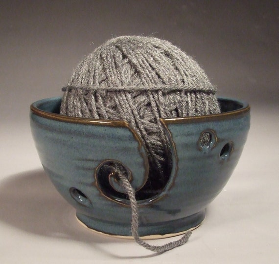 Yarn Bowl in  Croc Blue with Spiral  thrown on Potter's Wheel