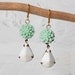 Earrings MINT GREEN Dahlia Flowers Vintage WHITE Glass