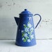 Vintage Blue Enamel Coffee Pot Hand Painted Daisy Flowers