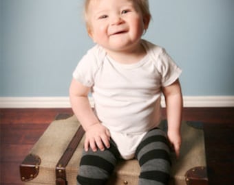 Black and Gray Striped Baby Toddler Leg Warmers