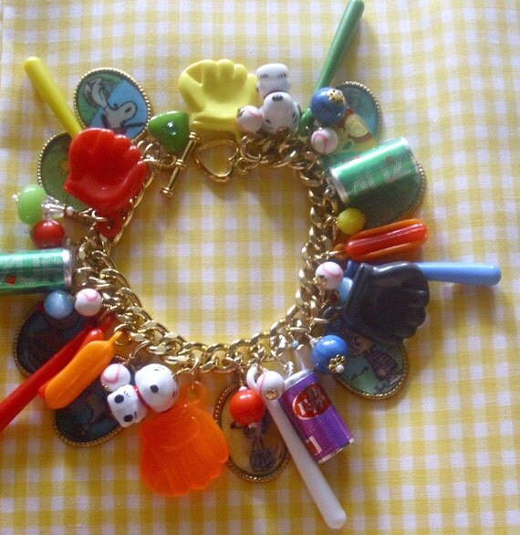 Items similar to Snoopy Baseball Charm Bracelet on Etsy