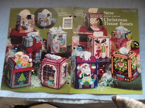 PLASTIC CANVAS pattern CHRISTMAS TISSUE BOXES 7-mesh 10