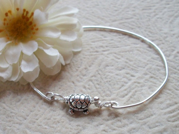 Sterling Silver Turtle Bangle Bracelet by allstrungout1 on Etsy