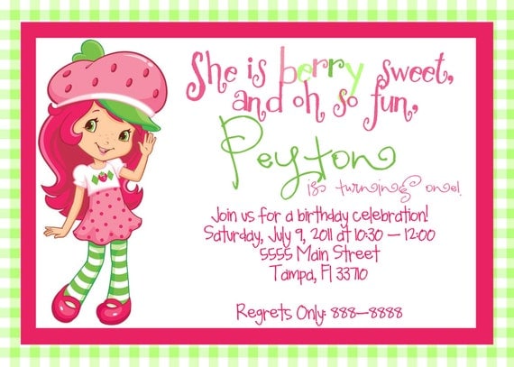 Strawberry Shortcake Kids Birthday Invitations Templates 6