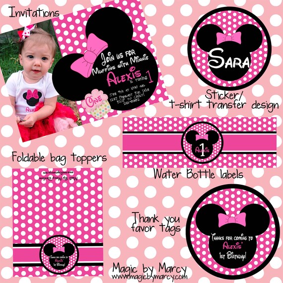 Disney Party Printable Pack Minnie Mouse Birthday invitations, favor tags etc Il_570xn