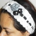 Crochet Headband black and white with flowers
