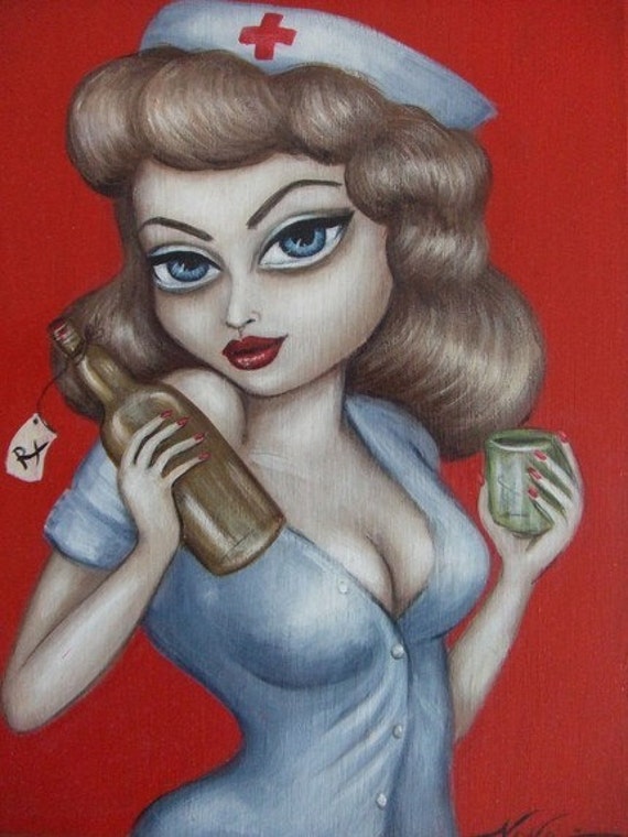 Items Similar To Rx Sexy Pin Up Blond Nurse Big Eye Lowbrow Gothic