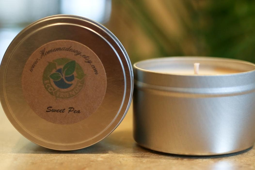 8oz SWEET PEA Soy Candle Travel Tin Bath and Body Works Type