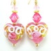 Earrings Rose Pink Heart Murano Wedding Cake Crystal 14k Gold Filled - Sweetheart