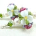 Earrings Mint Green Fuchsia White Flower Lampwork Pearl Sterling Silver - Mint Julep