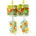 Colorful Glass Bead Dangle Earrings, Beadwork Earrings, Orange Yellow Aqua Green Lampwork Earrings, Glass Bead Earrings - Tropical Oasis