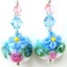 Reserved Earrings Blue Pink Yellow Green Floral Lampwork Crystal Sterling Silver - It's Spring