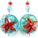 Starfish Earrings, Aqua Blue Red Starfish Lampwork Earrings, Red Blue Ocean Earrings, Red Turquoise Blue Glass Earrings - Star of the Sea