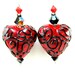 Red Black Heart Earrings, Valentine's Day Earrings, Heart Lampwork Glass Bead Earrings, Valentine Jewelry, Dangle Earrings - Red Hot Heart