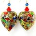 Gold Heart Earrings, Gold Multicolor Murano Glass Heart Earrings, Venetian Glass Earrings, Colorful Heart Earrings - Heart of Gold