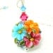 Colorful Flower Necklace, Floral Glass Bead Necklace, Pink Orange Turquoise Blue Lampwork Bead Necklace, Colorful Necklace - Happiness