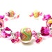 Hot Pink Orange Glass Bracelet, Fuchsia Orange Yellow Green Boro Lampwork Bracelet, Beadwork Bracelet, Colorful Bracelet - Bahama Mama