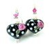 Heart Earrings, Black White Polka Dot Heart Earrings, Black White Pink LampworkEarrings, Beadwork Earrings, Glass Bead Earrings - Sock Hop