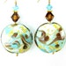 Aqua Blue Brown Venetian Glass Bead Earrings, Turquoise Blue Brown Gold Murano Glass Bead Earrings, 14K Gold Filled Earrings - Thin Mints
