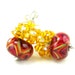 Yelow Crystal Cluster Earrings, Red Yellow Orange Boro Lampwork Earrings, Red Beadwork Earrings, Red Dangle Earrings - Sunny Side Up