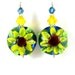 Sunflower Earrings, Yellow Blue Floral Lampwork Earrings, Yellow Navy Blue Glass Earrings, Dangle Earrings, Beadwork Earrings - Sunflowers
