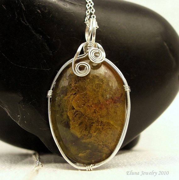 Moss Agate - Golden Moss Agate and Sterling Silver Necklace