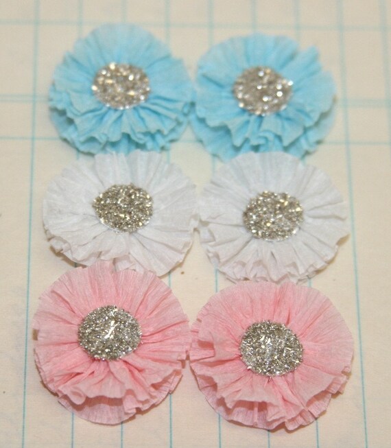 6 Small Crepe Paper Rosettes Pastel Colors by luckygirlgoods